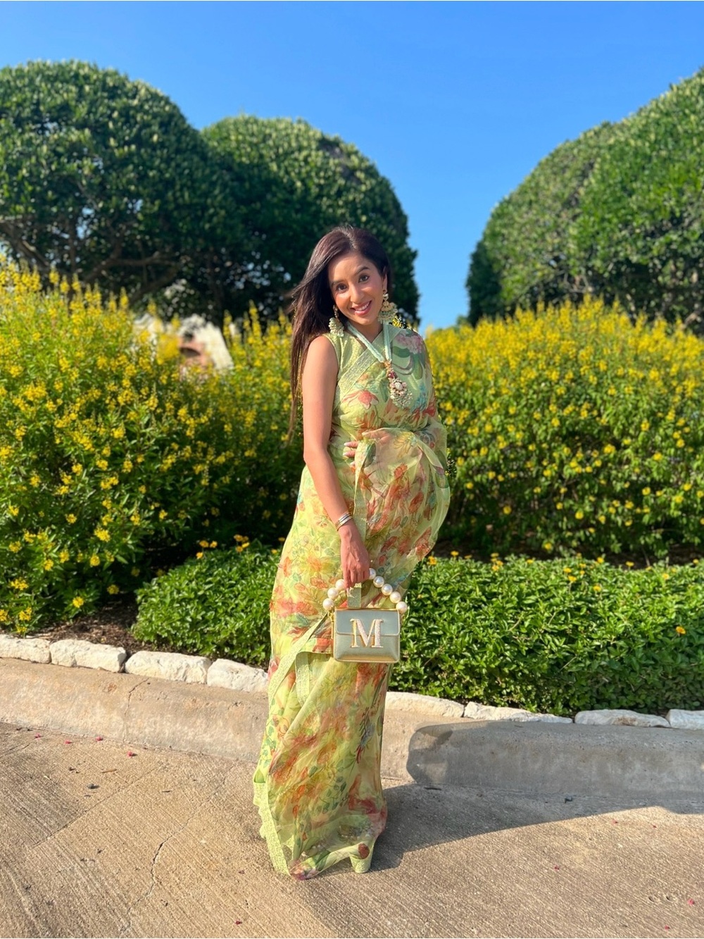 Floral Green Saree